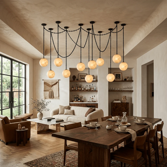Alabaster Stone Sphere Multi-Light Chandelier