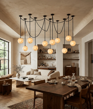 Alabaster Stone Sphere Multi-Light Chandelier