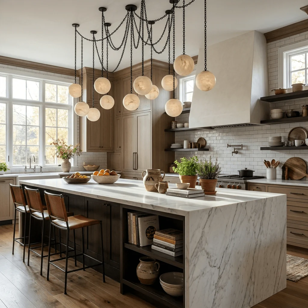 Alabaster Stone Sphere Multi-Light Chandelier