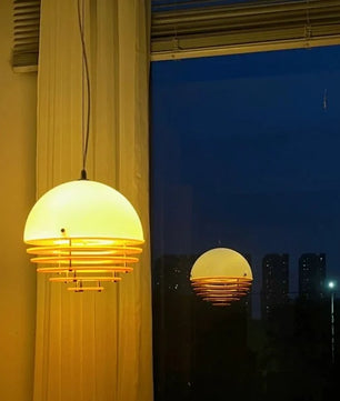 Sunset Bauhaus Pendant Light – Modern Glass & Acrylic Globe Ceiling Light for Living Room, Bedroom & Dining, Orange & White