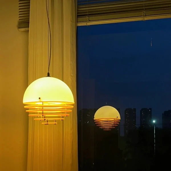 Sunset Bauhaus Pendant Light – Modern Glass & Acrylic Globe Ceiling Light for Living Room, Bedroom & Dining, Orange & White