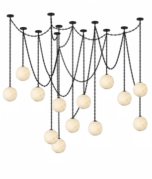 Alabaster Stone Sphere Multi-Light Chandelier