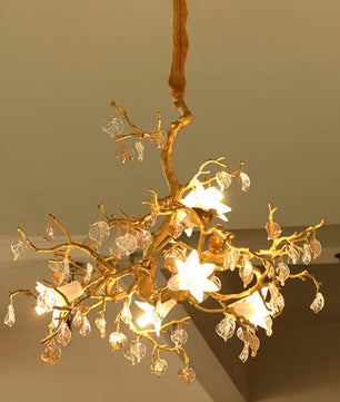 Fiori Chandelier – Modern Brass Floral Ceiling Light for Dining Room & Living Room