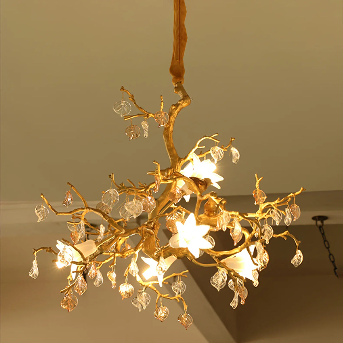 Fiori Chandelier – Modern Brass Floral Ceiling Light for Dining Room & Living Room
