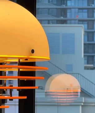 Sunset Bauhaus Pendant Light – Modern Glass & Acrylic Globe Ceiling Light for Living Room, Bedroom & Dining, Orange & White