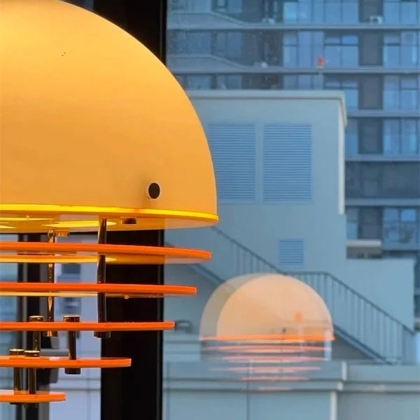Sunset Bauhaus Pendant Light – Modern Glass & Acrylic Globe Ceiling Light for Living Room, Bedroom & Dining, Orange & White