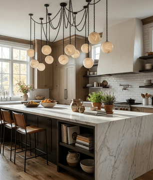 Alabaster Stone Sphere Multi-Light Chandelier