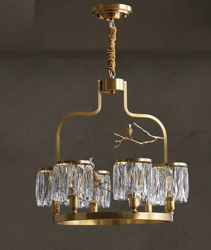 Crystal Bird Chandelier – Modern Brass & Crystal Ceiling Light for Dining Room, 4–6 Lights