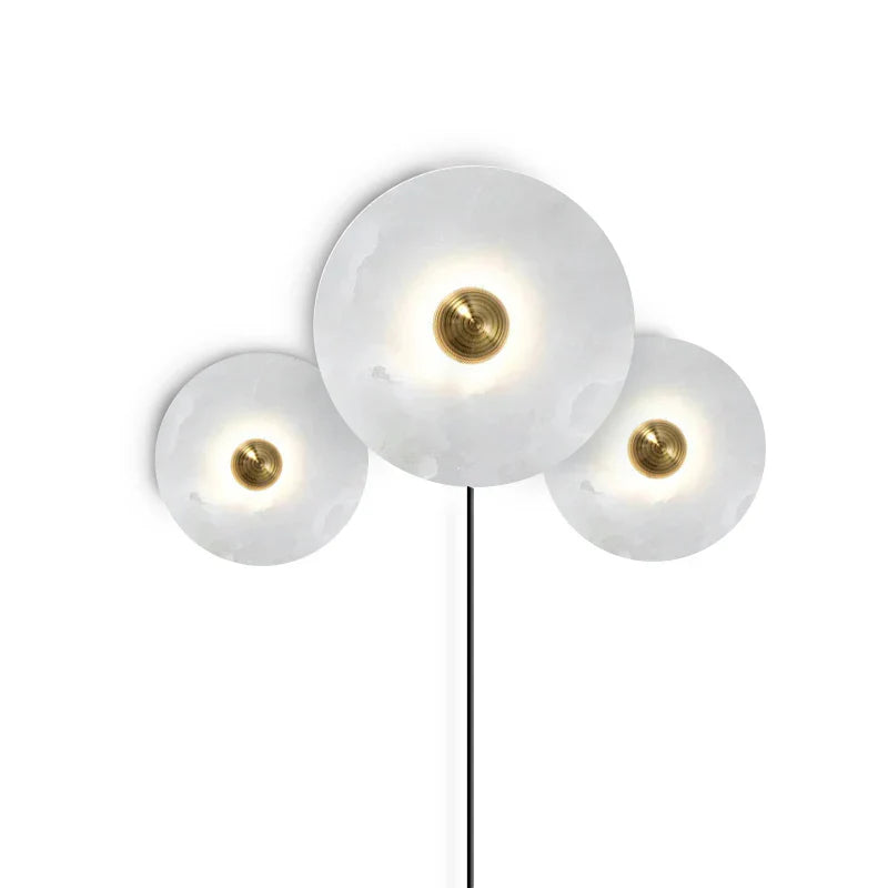 Round Alabaster Combination Plug In Wall Lamp