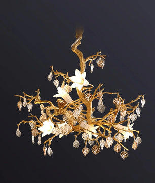 Fiori Chandelier – Modern Brass Floral Ceiling Light for Dining Room & Living Room
