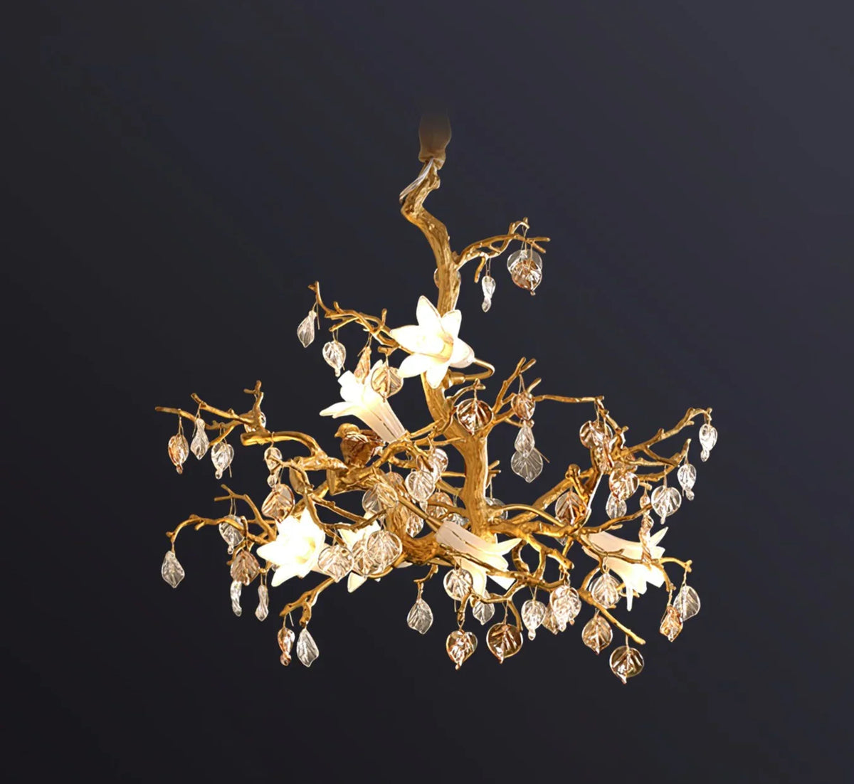 Fiori Chandelier – Modern Brass Floral Ceiling Light for Dining Room & Living Room
