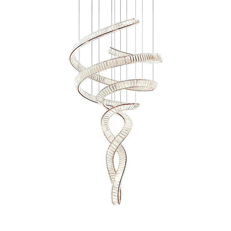 Long Spiral Crystal Chandelier – Modern Cascading Crystal Ceiling Light for Staircase & Foyer, Clear
