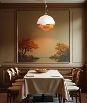 Sunset Bauhaus Pendant Light – Modern Glass & Acrylic Globe Ceiling Light for Living Room, Bedroom & Dining, Orange & White