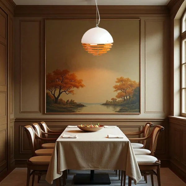 Sunset Bauhaus Pendant Light – Modern Glass & Acrylic Globe Ceiling Light for Living Room, Bedroom & Dining, Orange & White