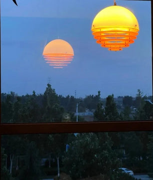 Sunset Bauhaus Pendant Light – Modern Glass & Acrylic Globe Ceiling Light for Living Room, Bedroom & Dining, Orange & White