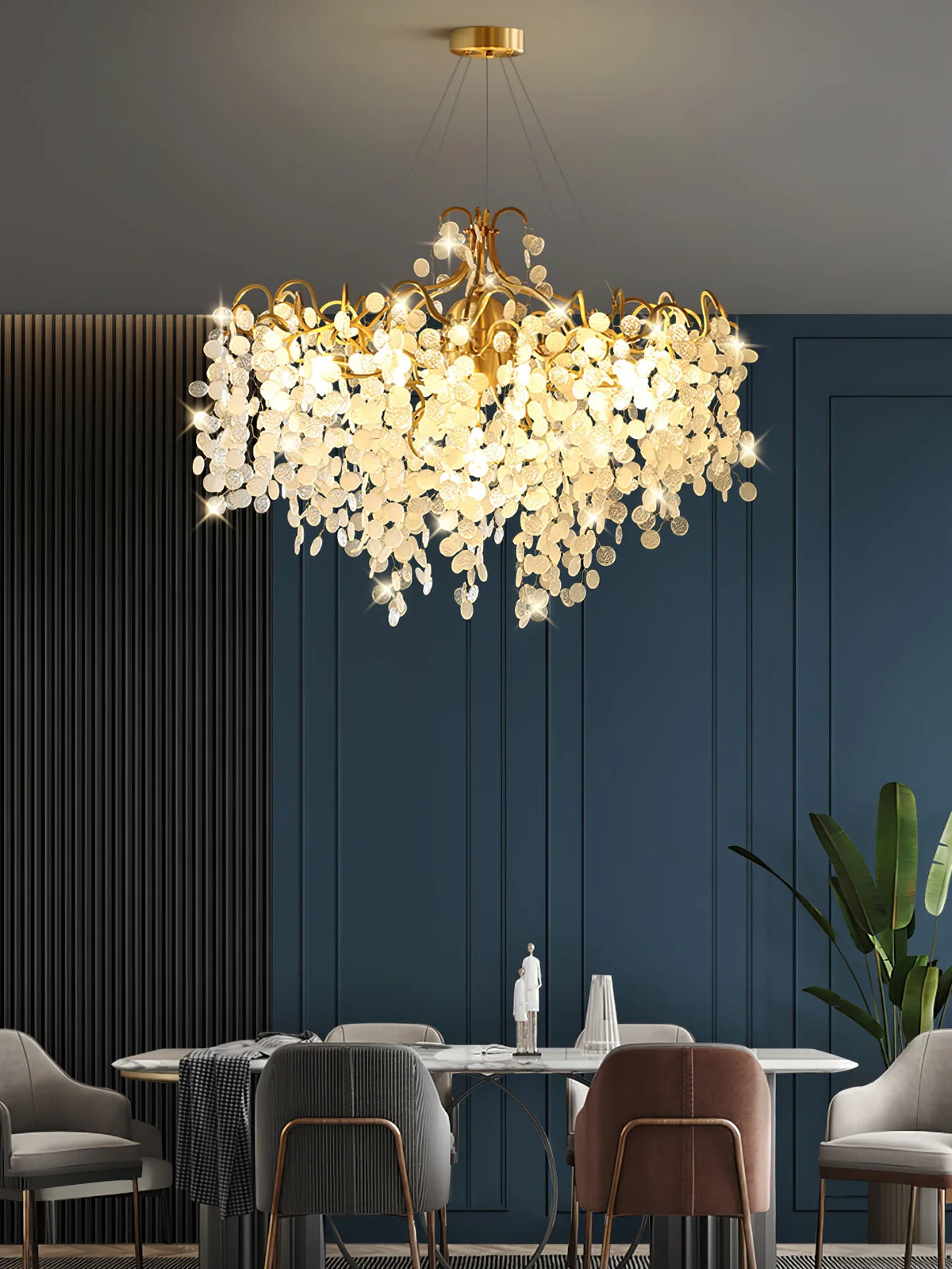 Shiro Noda Round Chandelier – Modern Brass & Glass Globe Ceiling Light for Dining Room