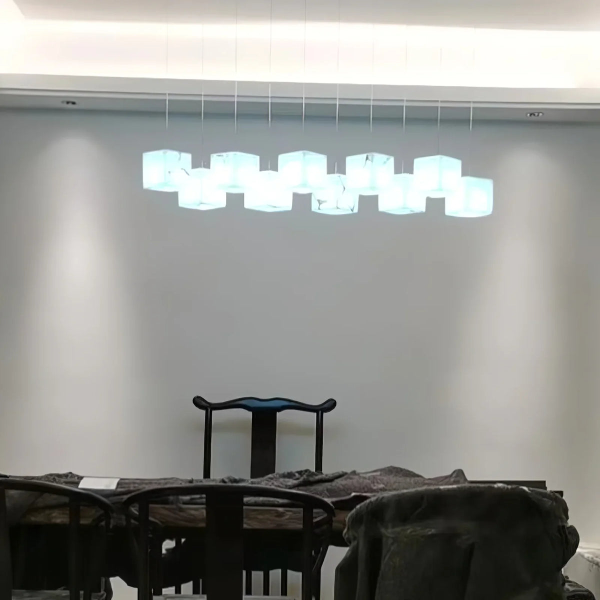 Marble Box Chandelier – Modern Linear Marble Ceiling Light for Dining Room & Kitchen Island, White