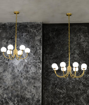 Brass & Alabaster Round Chandelier – Modern Ceiling Light for Dining Room & Foyer, 6–10 Lights