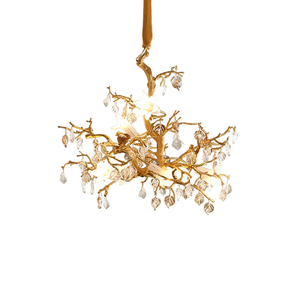 Fiori Chandelier – Modern Brass Floral Ceiling Light for Dining Room & Living Room