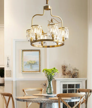 Crystal Bird Chandelier – Modern Brass & Crystal Ceiling Light for Dining Room, 4–6 Lights