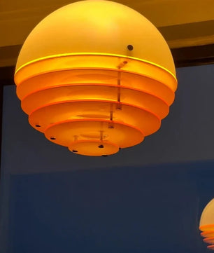 Sunset Bauhaus Pendant Light – Modern Glass & Acrylic Globe Ceiling Light for Living Room, Bedroom & Dining, Orange & White