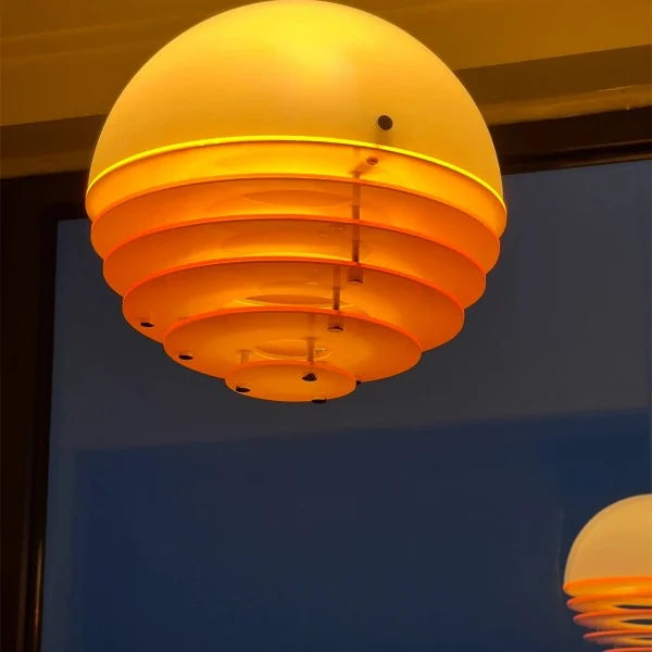 Sunset Bauhaus Pendant Light – Modern Glass & Acrylic Globe Ceiling Light for Living Room, Bedroom & Dining, Orange & White