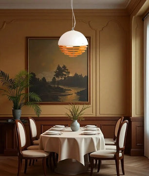 Sunset Bauhaus Pendant Light – Modern Glass & Acrylic Globe Ceiling Light for Living Room, Bedroom & Dining, Orange & White
