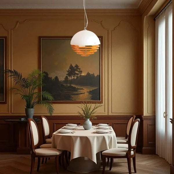 Sunset Bauhaus Pendant Light – Modern Glass & Acrylic Globe Ceiling Light for Living Room, Bedroom & Dining, Orange & White