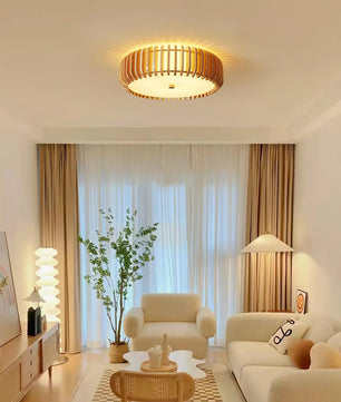 Wooden Drum Ceiling Lamp