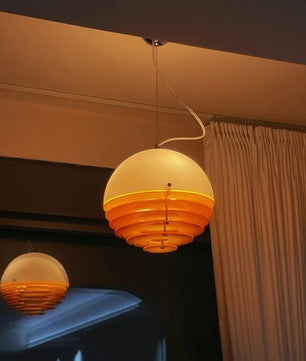 Sunset Bauhaus Pendant Light – Modern Glass & Acrylic Globe Ceiling Light for Living Room, Bedroom & Dining, Orange & White