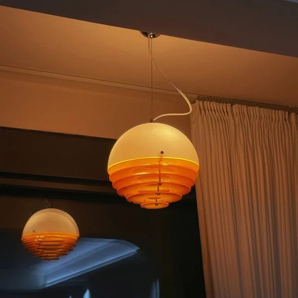 Sunset Bauhaus Pendant Light – Modern Glass & Acrylic Globe Ceiling Light for Living Room, Bedroom & Dining, Orange & White