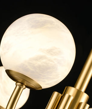 Brass & Alabaster Round Chandelier – Modern Ceiling Light for Dining Room & Foyer, 6–10 Lights