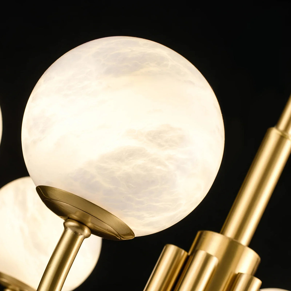 Brass & Alabaster Round Chandelier – Modern Ceiling Light for Dining Room & Foyer, 6–10 Lights