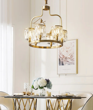 Crystal Bird Chandelier – Modern Brass & Crystal Ceiling Light for Dining Room, 4–6 Lights