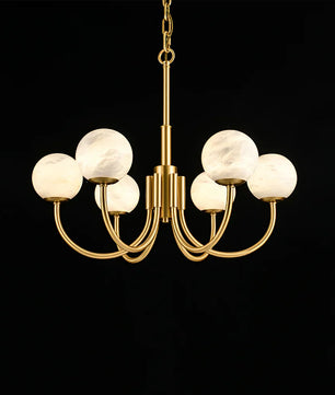 Brass & Alabaster Round Chandelier – Modern Ceiling Light for Dining Room & Foyer, 6–10 Lights