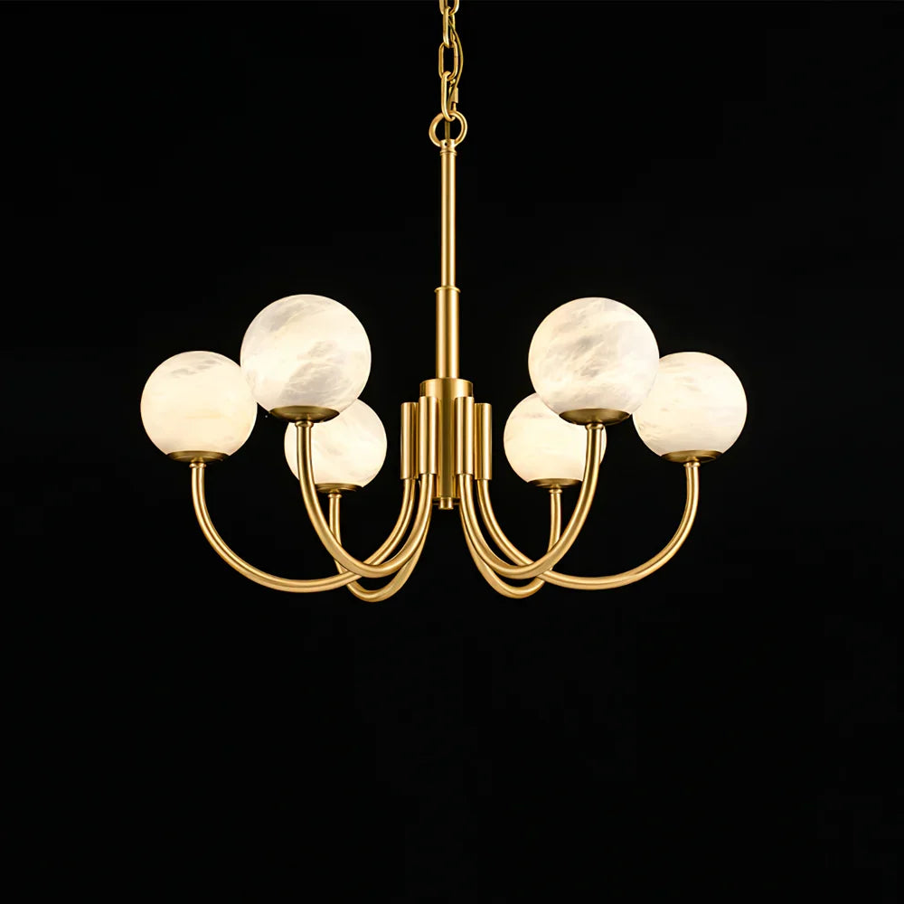 Brass & Alabaster Round Chandelier – Modern Ceiling Light for Dining Room & Foyer, 6–10 Lights