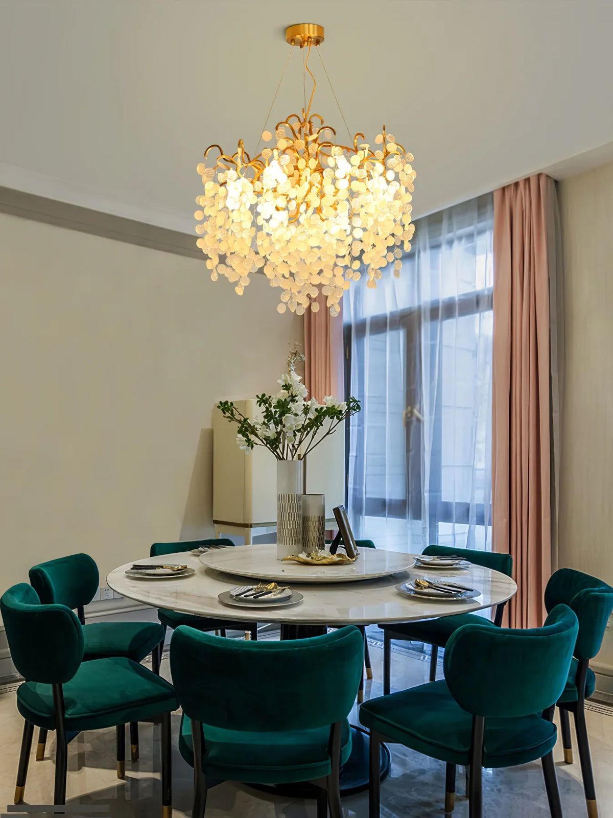 Shiro Noda Round Chandelier – Modern Brass & Glass Globe Ceiling Light for Dining Room
