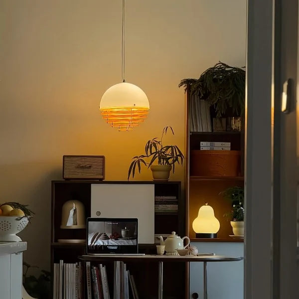Sunset Bauhaus Pendant Light – Modern Glass & Acrylic Globe Ceiling Light for Living Room, Bedroom & Dining, Orange & White