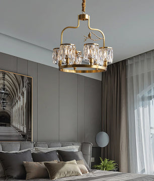 Crystal Bird Chandelier – Modern Brass & Crystal Ceiling Light for Dining Room, 4–6 Lights