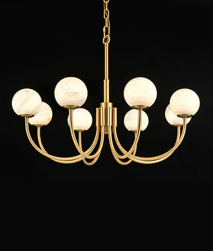Brass & Alabaster Round Chandelier – Modern Ceiling Light for Dining Room & Foyer, 6–10 Lights