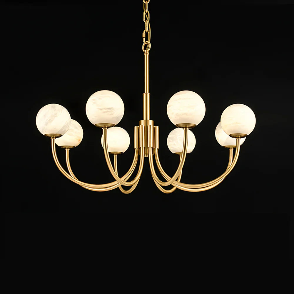 Brass & Alabaster Round Chandelier – Modern Ceiling Light for Dining Room & Foyer, 6–10 Lights