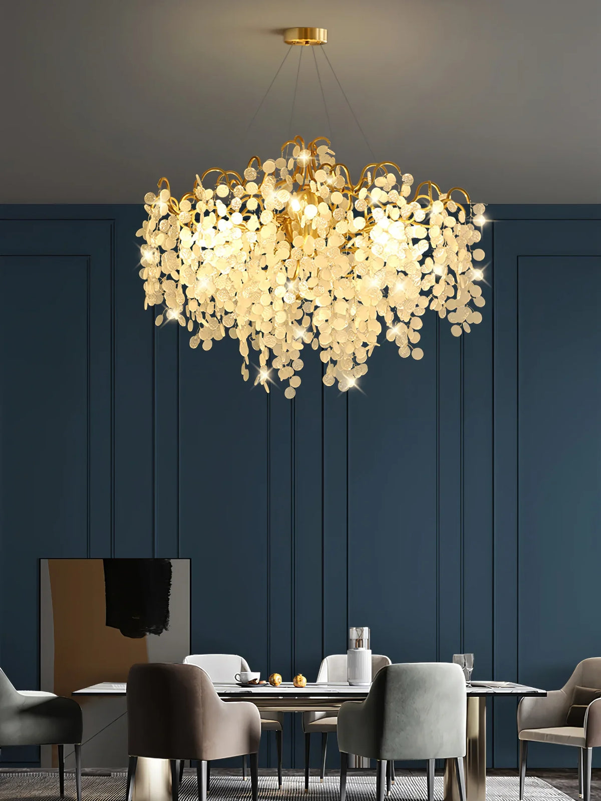 Shiro Noda Round Chandelier – Modern Brass & Glass Globe Ceiling Light for Dining Room