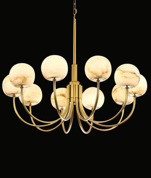 Brass & Alabaster Round Chandelier – Modern Ceiling Light for Dining Room & Foyer, 6–10 Lights