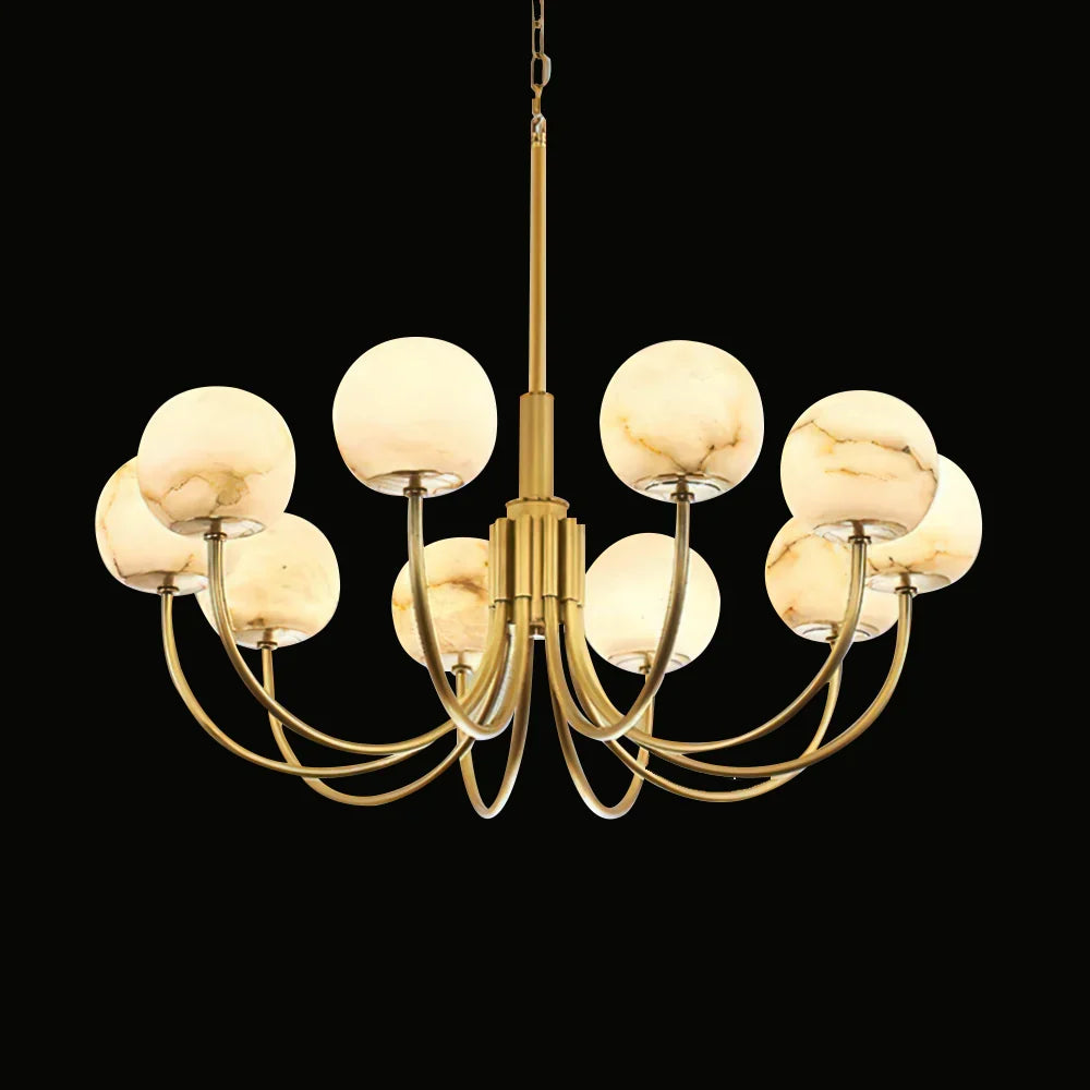 Brass & Alabaster Round Chandelier – Modern Ceiling Light for Dining Room & Foyer, 6–10 Lights