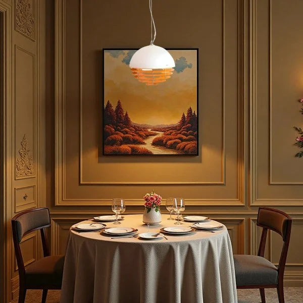 Sunset Bauhaus Pendant Light – Modern Glass & Acrylic Globe Ceiling Light for Living Room, Bedroom & Dining, Orange & White