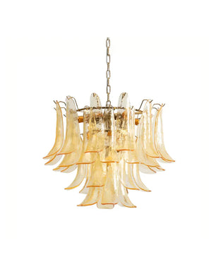 Murano Chandelier – Tiered Venetian Glass Ceiling Light for Dining Room & Foyer, White & Amber