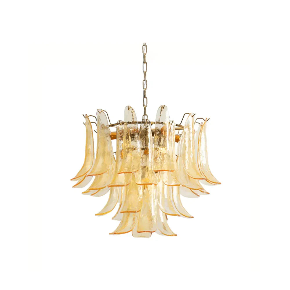 Murano Chandelier – Tiered Venetian Glass Ceiling Light for Dining Room & Foyer, White & Amber