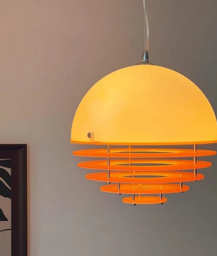 Sunset Bauhaus Pendant Light – Modern Glass & Acrylic Globe Ceiling Light for Living Room, Bedroom & Dining, Orange & White