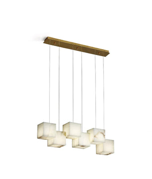 Marble Box Chandelier – Modern Linear Marble Ceiling Light for Dining Room & Kitchen Island, White