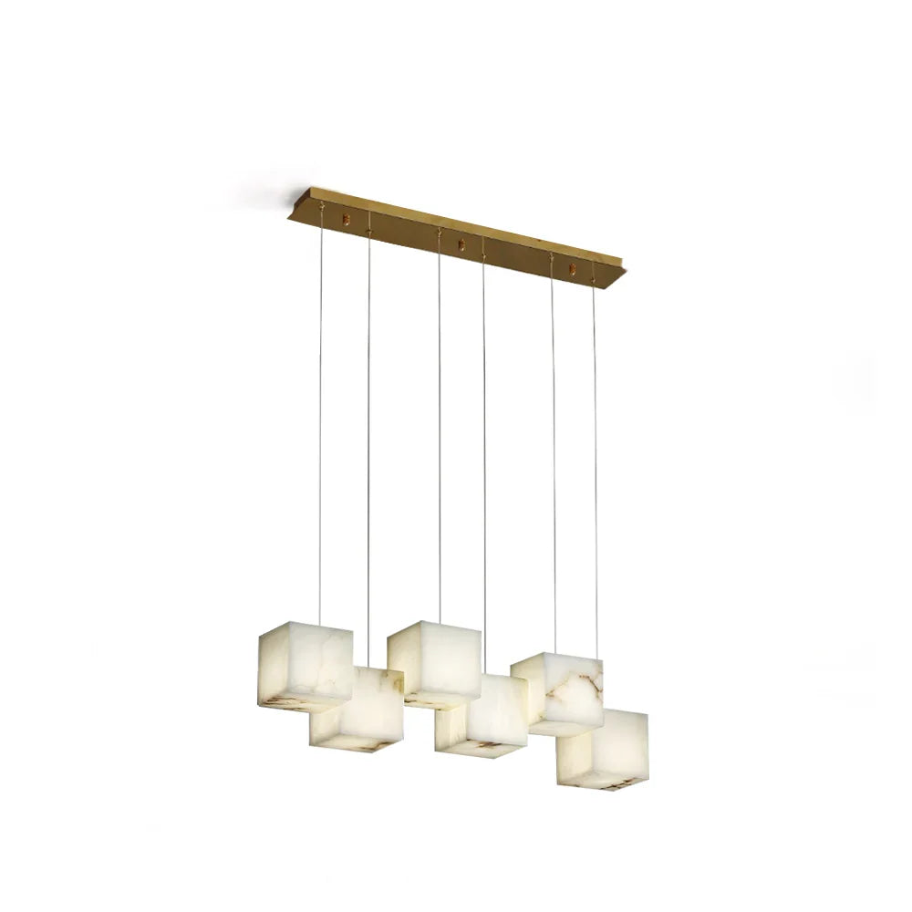 Marble Box Chandelier – Modern Linear Marble Ceiling Light for Dining Room & Kitchen Island, White